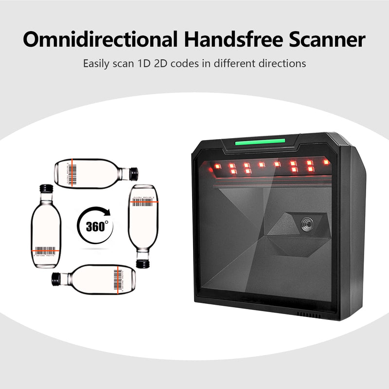 OBZ 1D 2D QR Desktop Barcode Scanner Omnidirectional Hands-Free USB Wired Barcode Reader 1D 2D PDF417 Barcode Scanner Automatic Sensing Scanning for POS PC Retail Store Supermarket Bookstore
