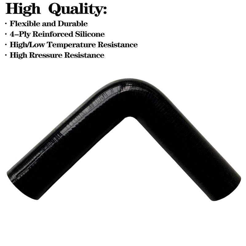 ID 1.25 inch 90 Degree Silicone Elbow Coupler Hose, 7" Leg Length Universal 4-Ply Reinforced Silicone Straight Turbo Pipe Elbow Intake Radiator Hose Black ID: 1.25"