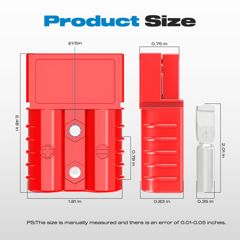 Anderson Connector,120A 2-6 Gauge Battery Quick Connect 12V-36V Anderson Plug Battery Cable Quick Connect Disconnect Plug Winch Wiring Kit for Cable RV Truck Winch (2 Pack)-RED 120A