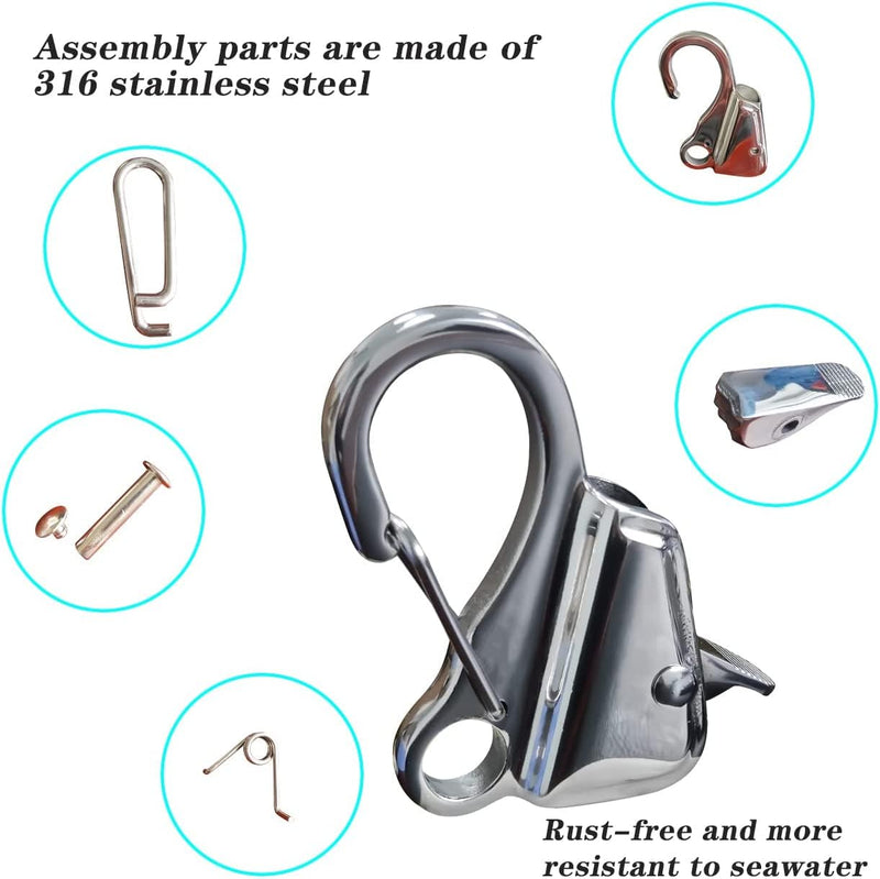 Hook 316 Stainless Steel, Knotless Anchor System with Quick Release Rope(Rope Not Included), Adjustable Cam Cleat Rope Lock,Holds 8000 lb.