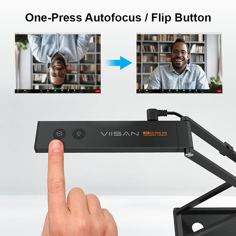 VIISAN Document Camera 13MP 4K with AF Lens, Foldable Webcam for Teachers Classroom, Built-in Mic & LED Light, Portable Overhead Cam for PC Mac, Web Conferencing Visualizer for Teaching P4U-A