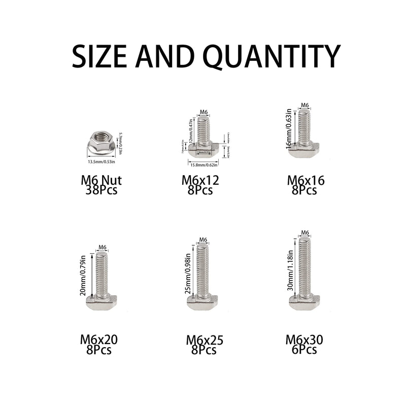 76Pcs Hammer Head T-Slot Drop-in Stud Sliding Bolt Screw Nut Assortment Kit, for European Standard Aluminum Profile (M6-30 Series) (Pack of 2) M6-30 Series (Pack of 2)