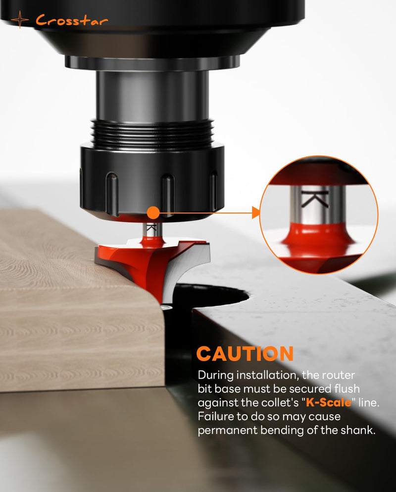 Crosstar 7Pcs Top Bearing Roundover Router Bit ,1/4 Shank,Carbide Inserts , 2 Flutes Corner Rounding Router Bit, Over Edge Forming Router bit , with Bearing Guide CNC Woodworking Tool
