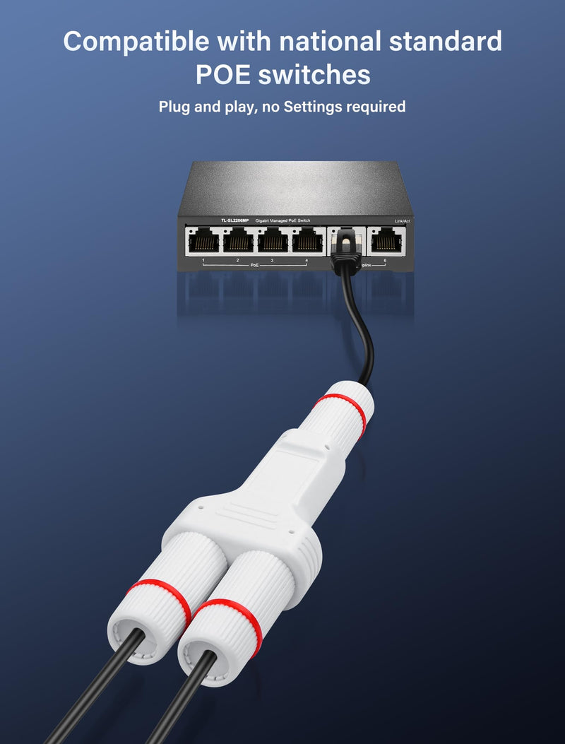 SinLoon IP67 Waterproof PoE Extender POE Splitter 1 in 2 Out Extender 100m Extension 10/100Mbps Ethernet Outdoor PoE Repeater for IP Camera Plug and Play