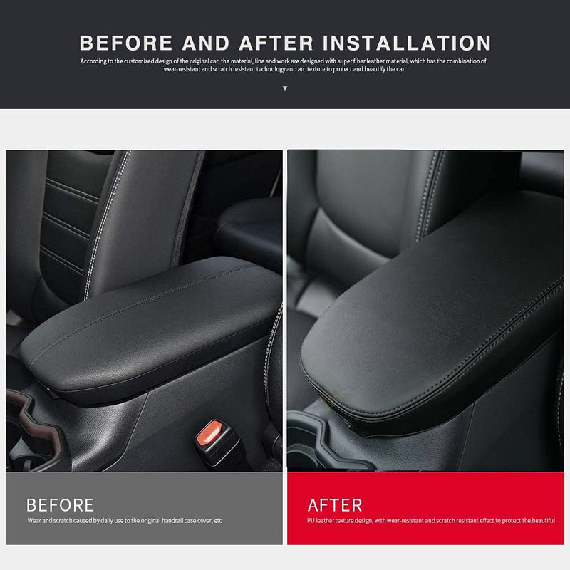 INTGET Center Console Armrest Cover for 2025 Toyota RAV4 Accessories 2024 2023 2022 2021 2020 2019 Leather Middle Console Lid Cover Pad Protector Elbow Arm Rest Covering Car(Black) black