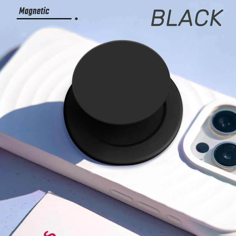 Black Magnetic Collapsible Mobile Phone Grip Compatible with Magsafe, Cell Phone Stand Holder for iPhone Smartphone and Tablet Black