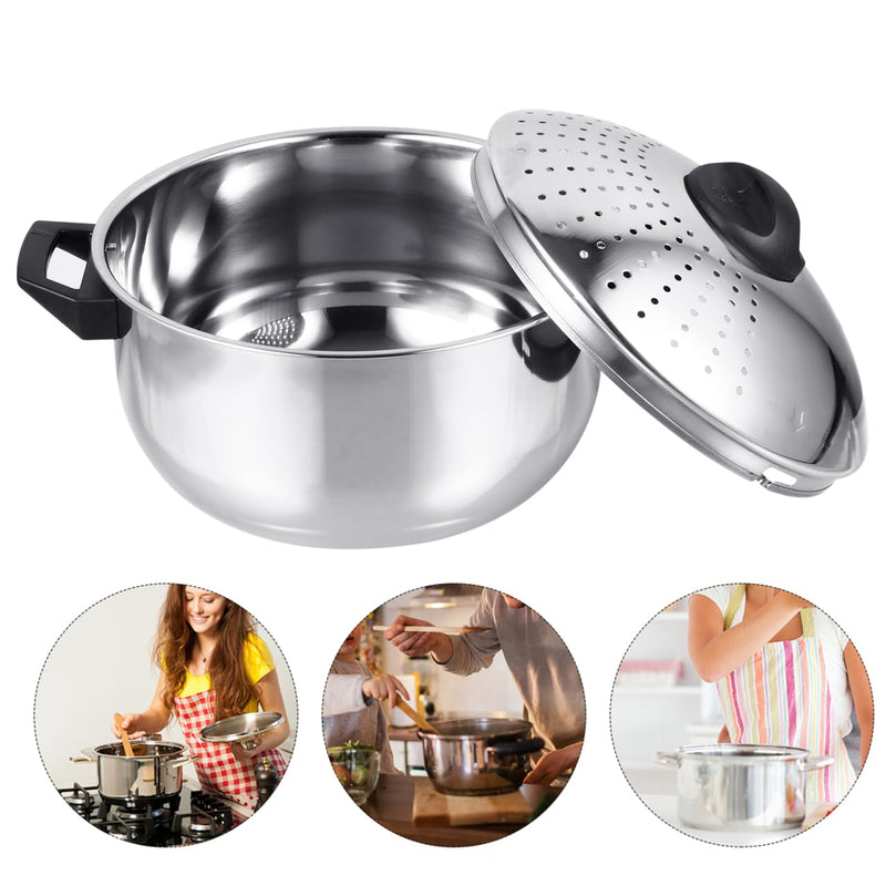 Hemoton Stainless Steel Cooking Pot Pasta Pot Noodles Cooking Pot with Strainer Kitchen Cookware 16CM/6.3inch Diameter