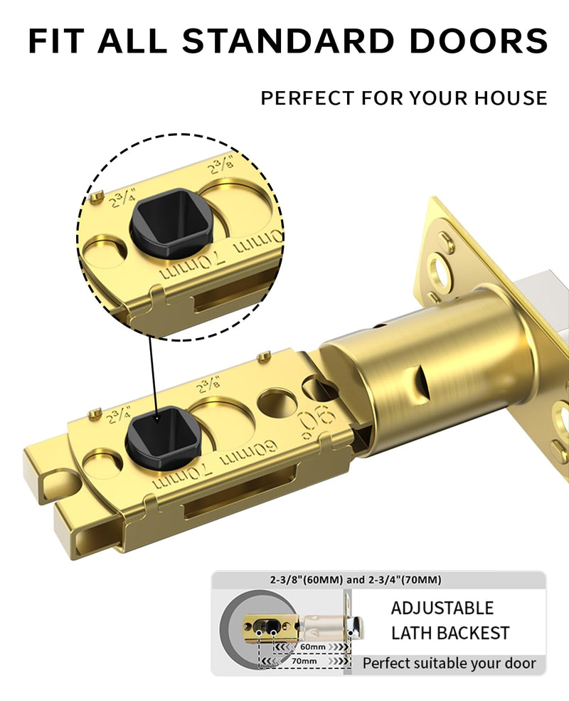 Asidrama 1 Pack Privacy Gold Door Knob with Lock, Brush Gold Door Knobs Interior for Bedroom or Bathroom, Heavy Duty Brush Gold Door Handle for Left Right Sided Doors 1pack Brushed Gold