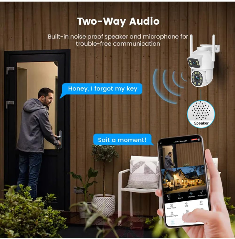 EVERSECU Dual Lens Linkage 6MP WiFi PTZ Security Camera Outdoor, 360° View, Auto Tracking, Motion Detection, Color Night Vision, 2-Way Audio, Compatible with Alexa Single