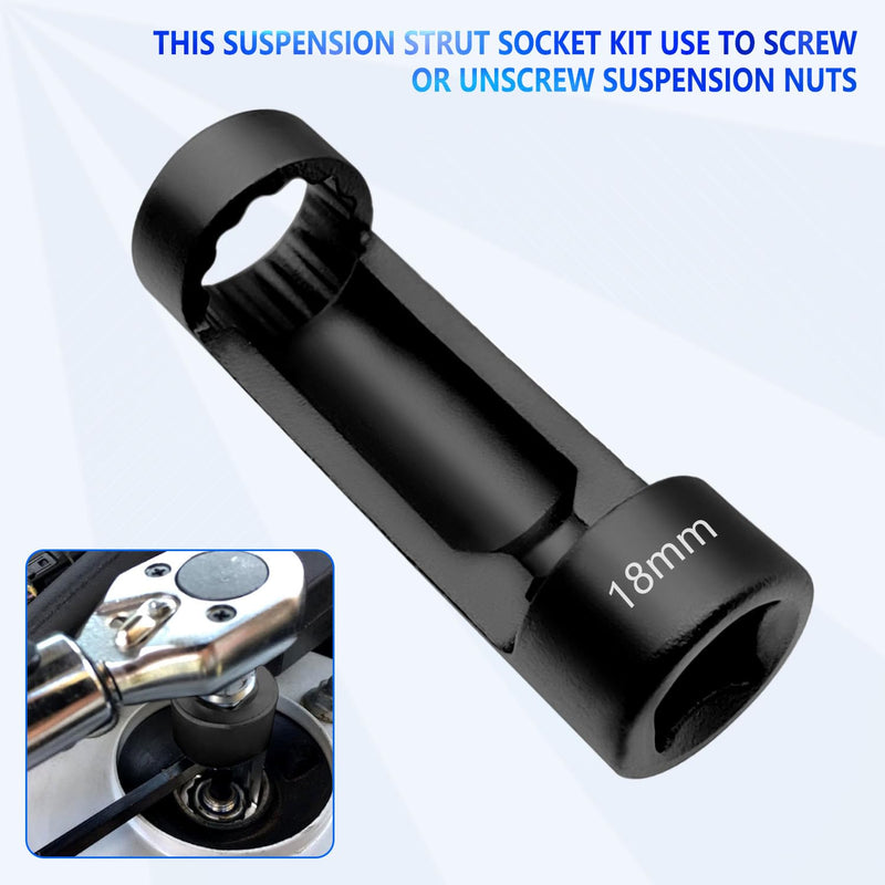 ZKTOOL 18MM Suspension Strut Socket Tool, Strut Nut Socket 16mm 18mm 19mm 21mm 22mm 24mm with 12 Point 1/2" Drive, Suspension Strut Nut Socket Remover and Installer Tool, 12Pt, VM Number 3353