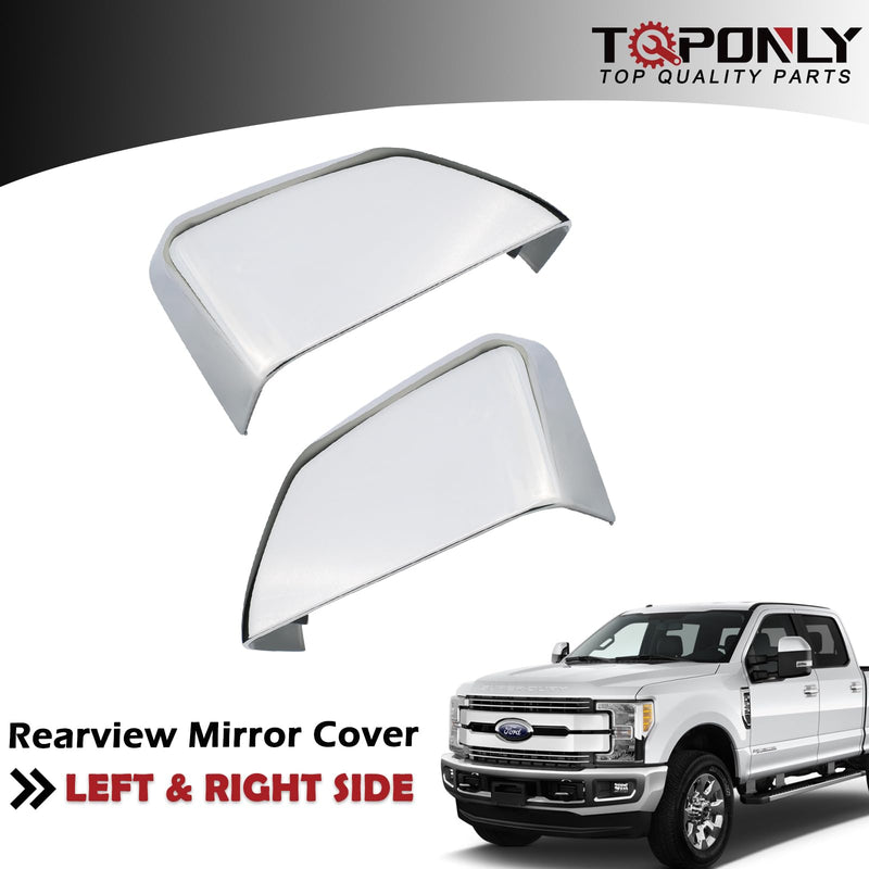1 Pair Tow Mirror Chrome Cover Cap | For 2017-2024 Ford Super Duty F250 F350 F450 F550 Truck Accessories Replacement | Driver&Passenger Side Exterior Plastic Top Half Door Mirror Caps 1 Pair