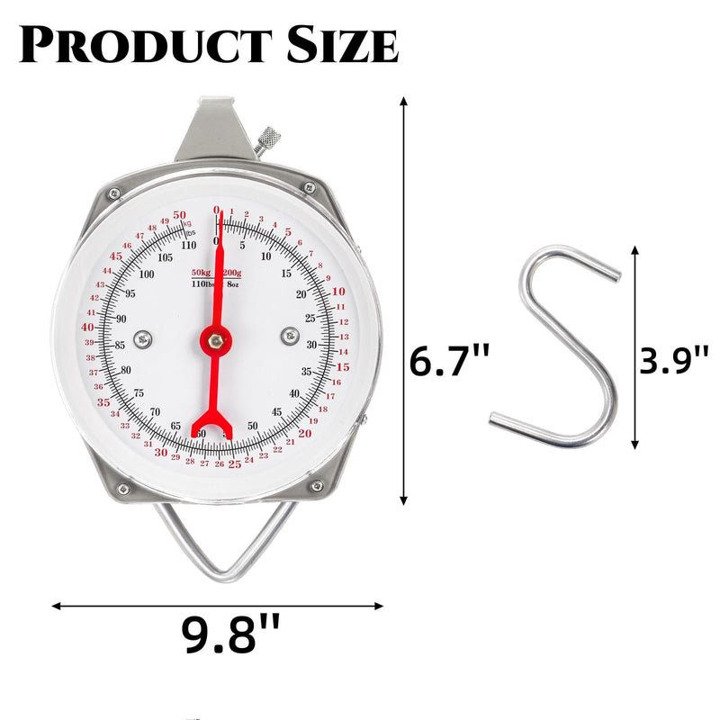 Precision Hanging Scale, 110 LB / 50KG Spring Dial Weight Scale Large Game Scale, Heavy Duty Mechanical Kitchen Weighing Food Scale for Market, Feeding, Kitchen