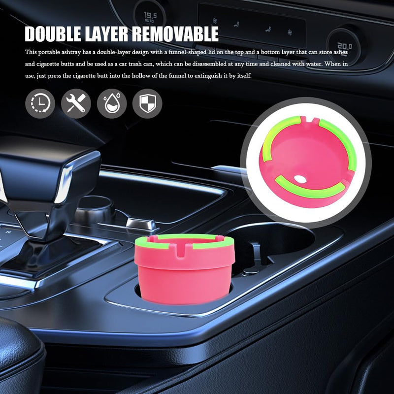 Glow in The Dark Car Ashtray, Smell Proof, Multifunctional with Lid, Smokeless for Car Truck SUV, Pink