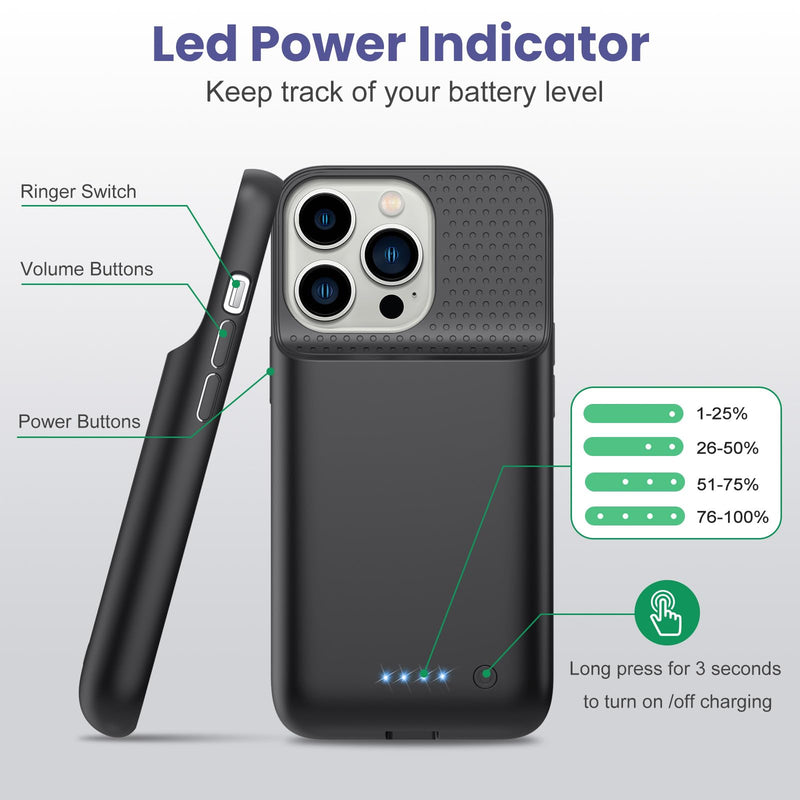 Battery Case for iPhone 14/13 Pro/13, 7500mAh Ultra-Slim Rechargeable Portable Charging Case,360° Protection Extended Battery Charger Cover Battery Pack Compatible with iPhone 13/13 Pro/14 (6.1 inch) Black