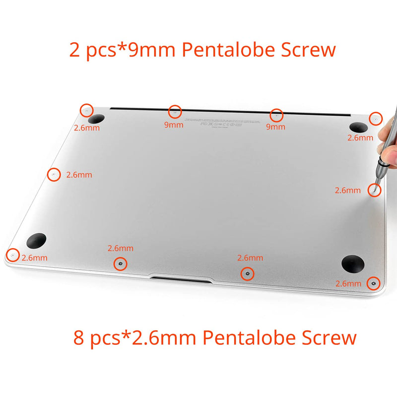 2 Sets Replacement Screws with Screwdriver for MacBook Air 13 inch A1369 A1466 2010 to 2017, Unibody Bottom Case Cover P5 Pentalobe Repair Replacement Tool Kit Notebook Laptop PC Computer Screw