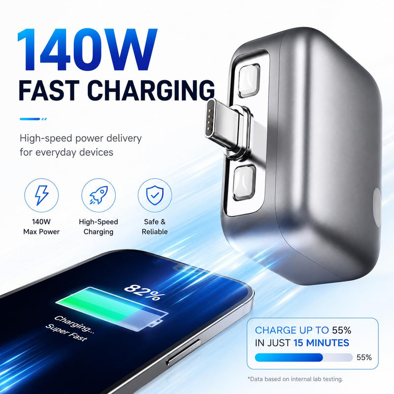 140W Smart Auto Stop Charging Adapter, Silver Disconnect Charger for Laptop, Phone & Tablet, Auto Shut Off USB-C Charger Adapter, Charger Stops Charging When Full, Travel Charging Accessory