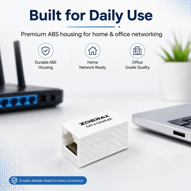 12-Pack Cat6 Ethernet Coupler 10Gbps – RJ45 Female to Female Adapter, Inline Extender for Network Cable, Unshielded Keystone Jack Replacement, White, Compatible with Cat6/Cat5e/Cat5
