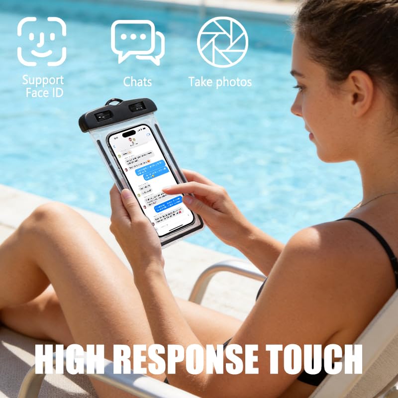Waterproof Phone Pouch 2 Pack Universal IPX8 Waterproof Cell Phone Dry Bags for iPhone 17/16/15/14/13 Pro Max Beach Pool Kayak Cruise 7 inches Black&Pink