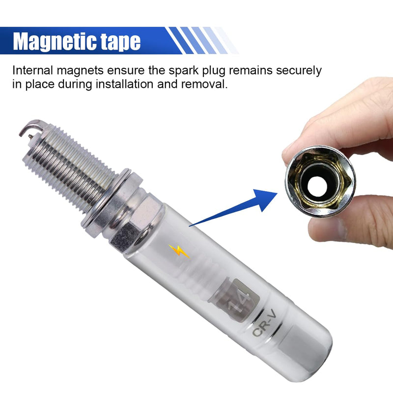 1PCS Magnetic Spark Plug Socket, Powerful Magnet Retains Spark Plugs, Chrome Vanadium Steel Spark Plug Socket (14mm) 14mm