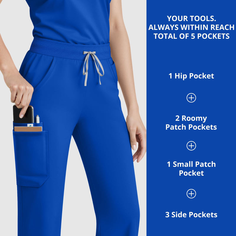 Women's Sleeveless Scrub Set,9-Pocket Straight Leg, Yoga Waist | Stand-up collar top, straight leg pants w/ side slits. Soft stretch knit. Yoga waist. Wrinkle-free. For nurses/docs/vets. Medium Royal Blue