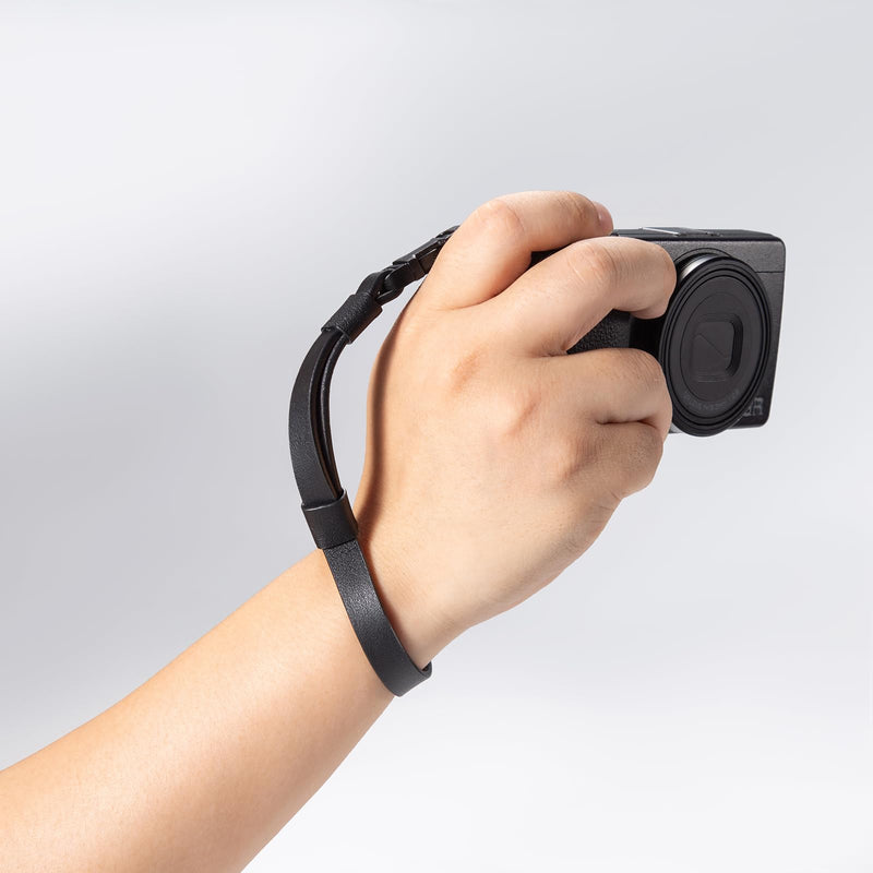 Nappa Leather Quick Release Camera Wrist Strap | Genuine Nappa leather with a soft, lightweight feel and secure quick release; fits most compact cameras. Black