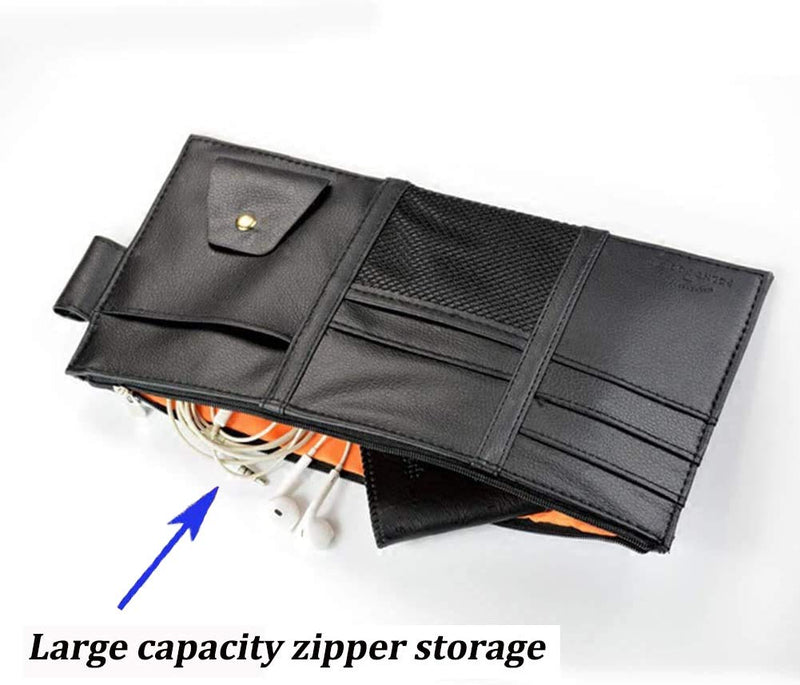 Car Visor Organizer, Auto Interior Accessories, Car Truck SUV Storage Pouch Holder, with Multi-Pocket Net Zipper (Black) Black