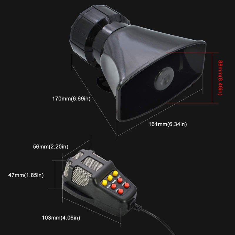 Safego Police Siren Speaker Car Pa System, Dc12v 100w 7 Tones Wired Handheld Microphone Loudspeaker Emergency Siren Electronic