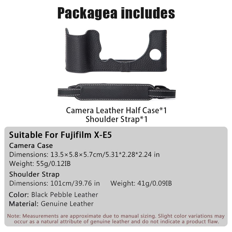 X-T5 Vintage Genuine Leather Camera Case Half Leather Camera Protector with Shoulder Strap for Fujifilm X-T5