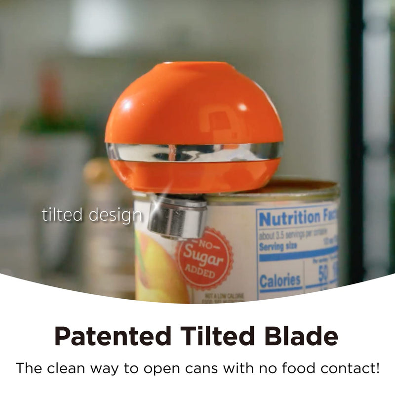 Kitchen Mama Mini Electric Can Opener Smooth Edge: Opens Can with One Press - Ultra-Compact, Hands-Free, Safe, Cordless, Seniors with Arthritis, Automatic, Battery Operated Appliances (Orange) Orange