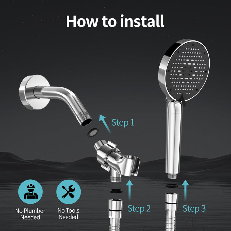 SR SUN RISE NSF Certified Filtered Shower Head with Handheld for Hard Water to Remove Chlorine High Pressure 9-Spray Setting (with Power Wash) Anti-Clog Nozzles (1 Filter, Chrome Silver) 2.5 Gallon Per Minute+1 Filter