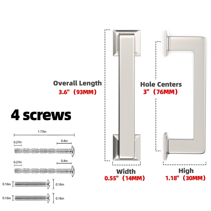 10 Pack Brushed Nickel Cabinet Pulls 3 Inch(76mm) Kitchen Cabinet Handles Cabinet Hardware for Drawer Pulls 3" Hole Center(76mm) 10