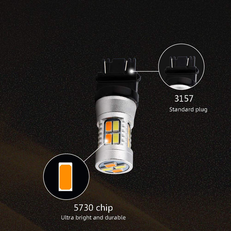 Grandview 3157 Amber/White Switchback Turn Signal LED Light Bulbs 12V LED Replacement Light 3457 3155 4057 4057 3047 3057-4pcs 4-Pack 3157