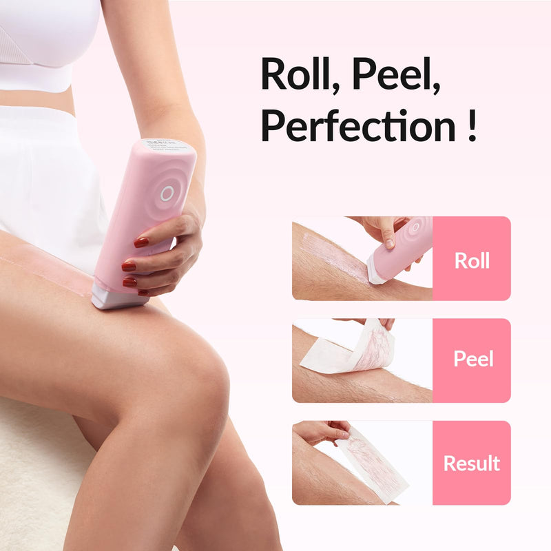 Waxfans Wax Roller Kit, Waxing Kit for Hair Removal, Cera Para Depilar at Home Waxing Kit for Body and Legs Hair Removal, with 2 Wax Refills (Honey) & 50 Wax Strips, Easy & Smooth (Rose) Rose