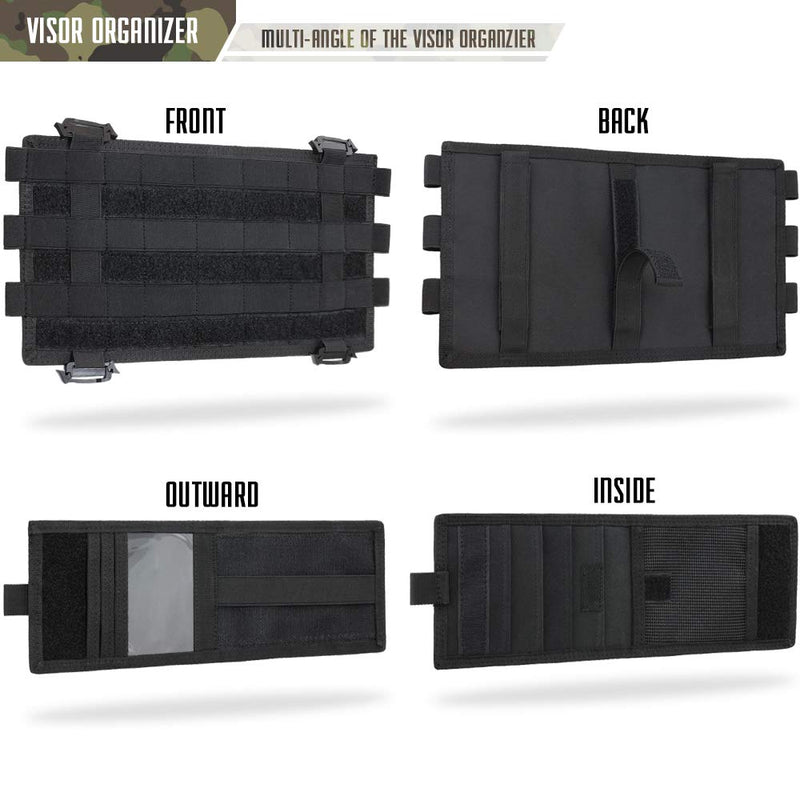 WYNEX Molle Visor Panel Organizer, Tactical Car Sun Visor Cover Molle Webbing Compatible Elastic Slots Vehicle Visor Storage Holder Pouch with 3 Elastic Strap Compatible F150 F550 Tundra Black