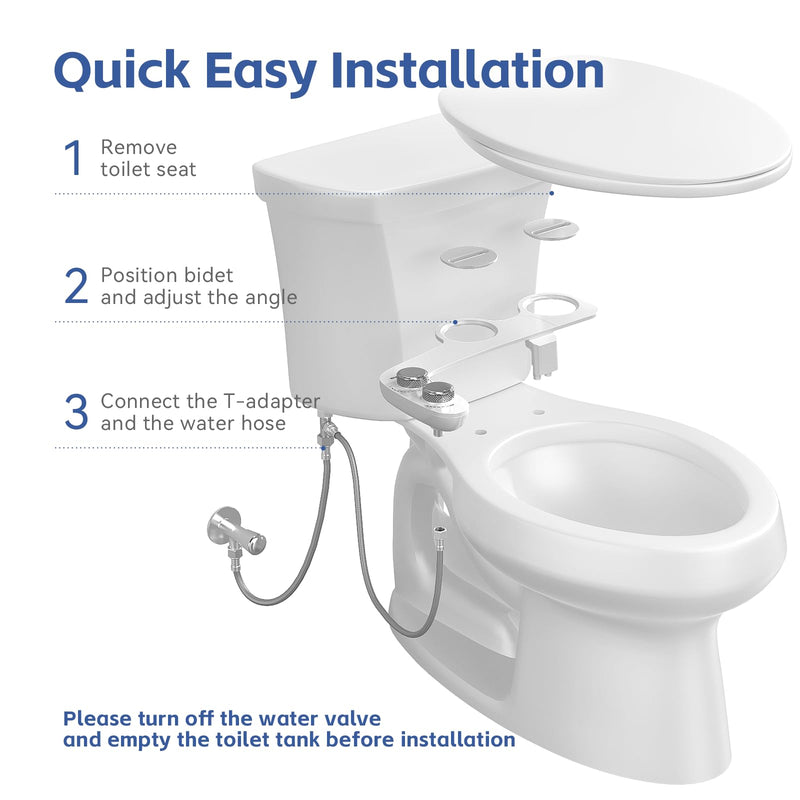 WATERLACE Bidet Attachment for Toilet Seat Water Pressure - Non Electric Bidets Self Cleaning Sprayer - Dual Nozzle Bidet Attachments Toilets Spray - Adjustable Bidets Wash Butt Cleaner for Bathroom White