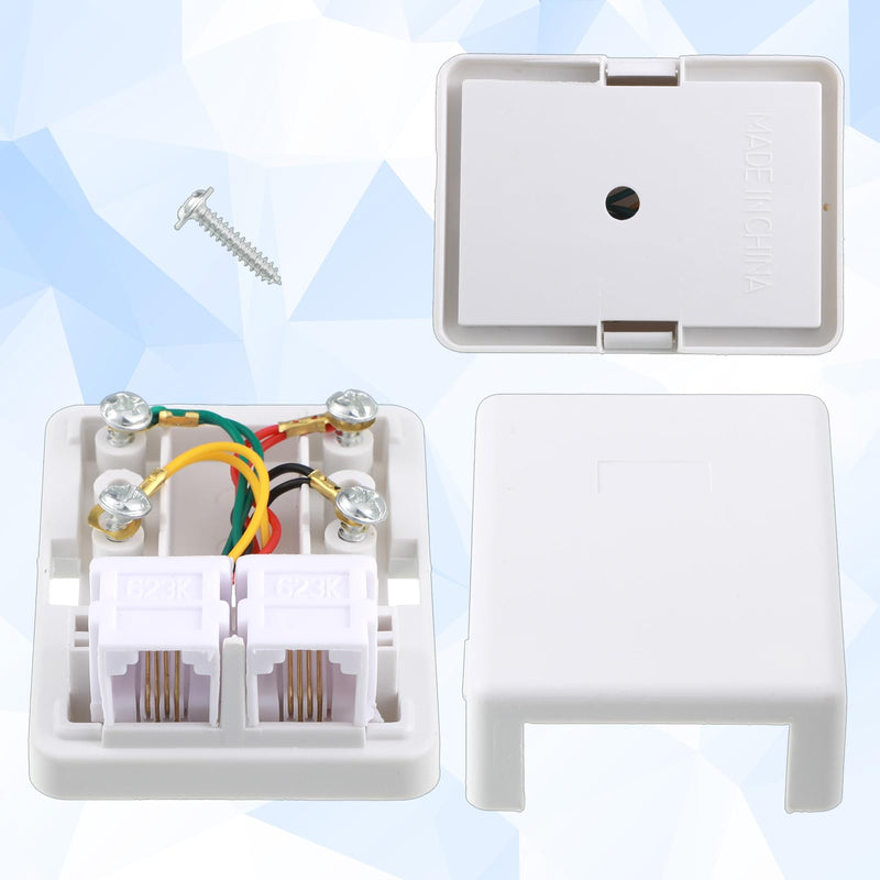2 Pack Surface Mount Phone Jack Box Dual Port, Phone Jack Box with Rj11 6p4c Female Jacks White, for Landline Telephone Fax Answering Machine