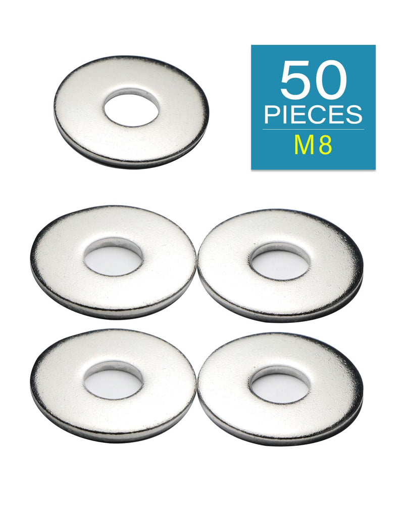 IMScrews M8 Extra Large Flat Washers - 304 Stainless Steel Washers GB5287 - Heavy-Duty Hardware for Superior Load Distribution - Pack of 50