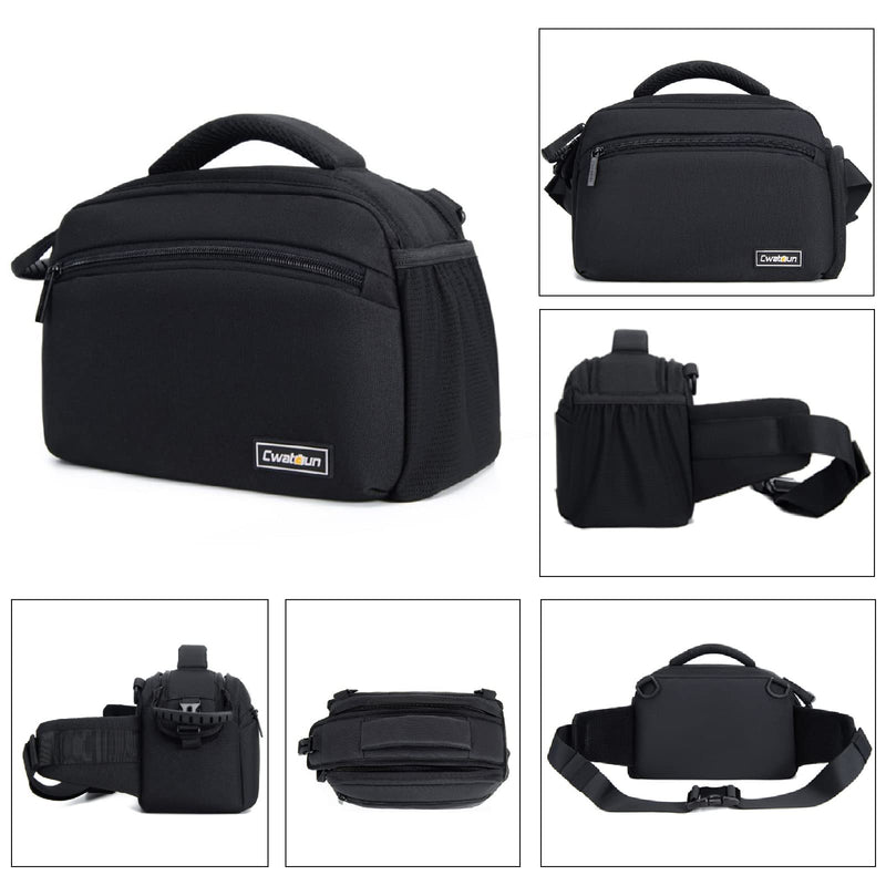 Cwatcun 3-in-1 Camera Waist Bag, Sling/Shoulder/Crossbody Case for DSLR | Fits 1 DSLR +1-2 lenses +phone+water bottle. 7-layer padding, 900D waterproof, adj strap 23.6-45.3".