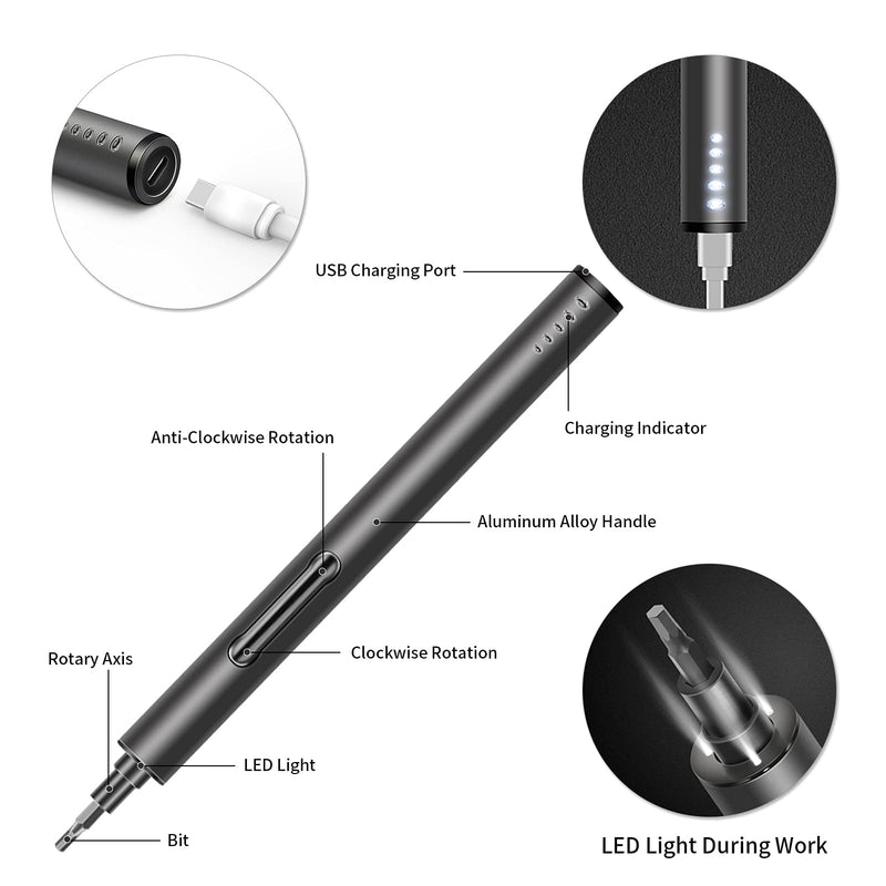 Mini Electric Screwdriver - 3.7V Small Cordless Precision Screwdriver Set - 55 Precision Bits & LED Light & Magnetic Mat - Repair Tool for Electronics Phone Watch Camera Laptop 55 IN 1