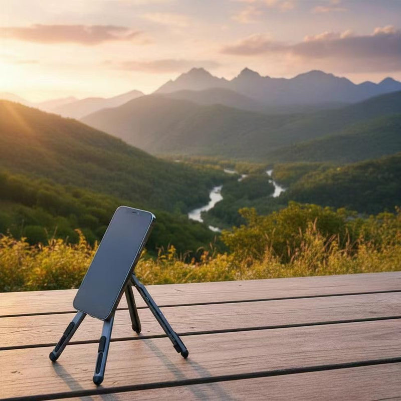 Foldable Desktop Portable Laptop Stand, Adjustable Laptop Riser with Magnetic Phone Holder, Aluminum Alloy Notebook Stand Compatible with 10-16” Laptops and 4-13”Phones/Tablets(Silver Gray) Silver Gray