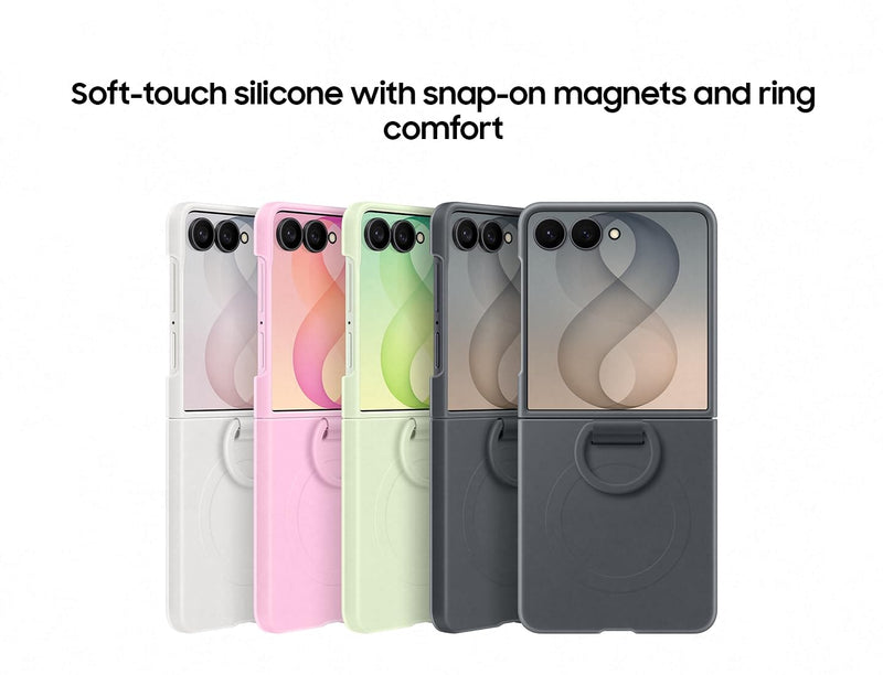 Samsung Galaxy Z Flip8 Silicone Ring Magnet Phone Case, Pink | Protective Smartphone Case, Easy to Carry, Soft, Comfortable Grip with Built-in Magnets, US Version Silicone Ring Magnet Case