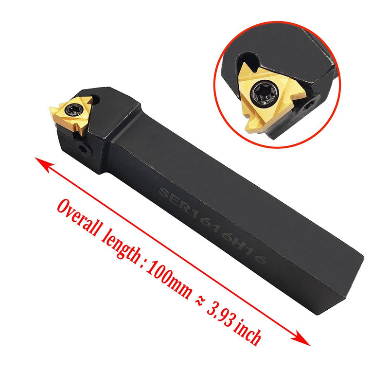 5/8" 2PCS CNC Lathe Carbide Indexable Threading Turning Tool Holder SER1616H16 + SEL1616H16 with 2PCS 16ER/IR AG60 BP010 Indexable Carbide Turning Insert Blade