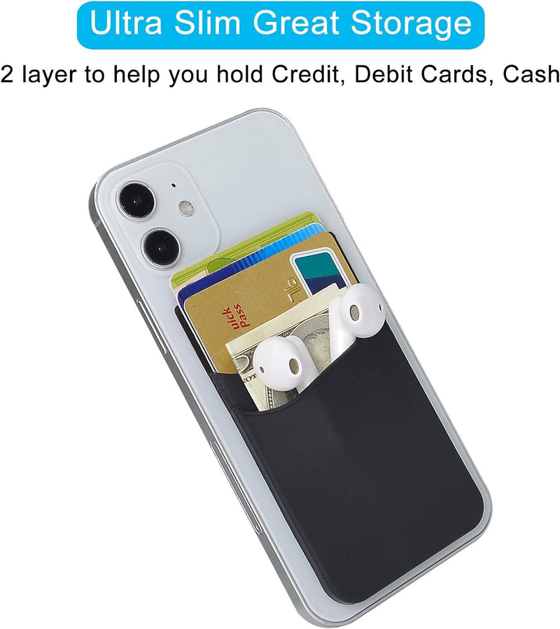 SS Card Holder for Back of Phone, Silicone Phone Wallet Sleeve Pocket Stick on ID Credit Card for All Smartphones