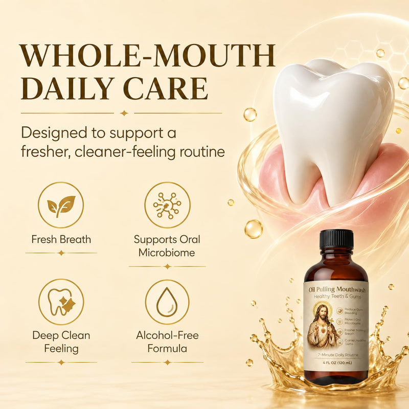 Holy Mouthwash Pulling Oil, Alcohol-Free Oil Pulling Rinse for Fresh Breath & Gum Care, 12-Oil Blend Mouthwash for Sensitive Mouths, Morning Oral Care Routine, Gentle Daily Oral Rinse, 4 Fl Oz