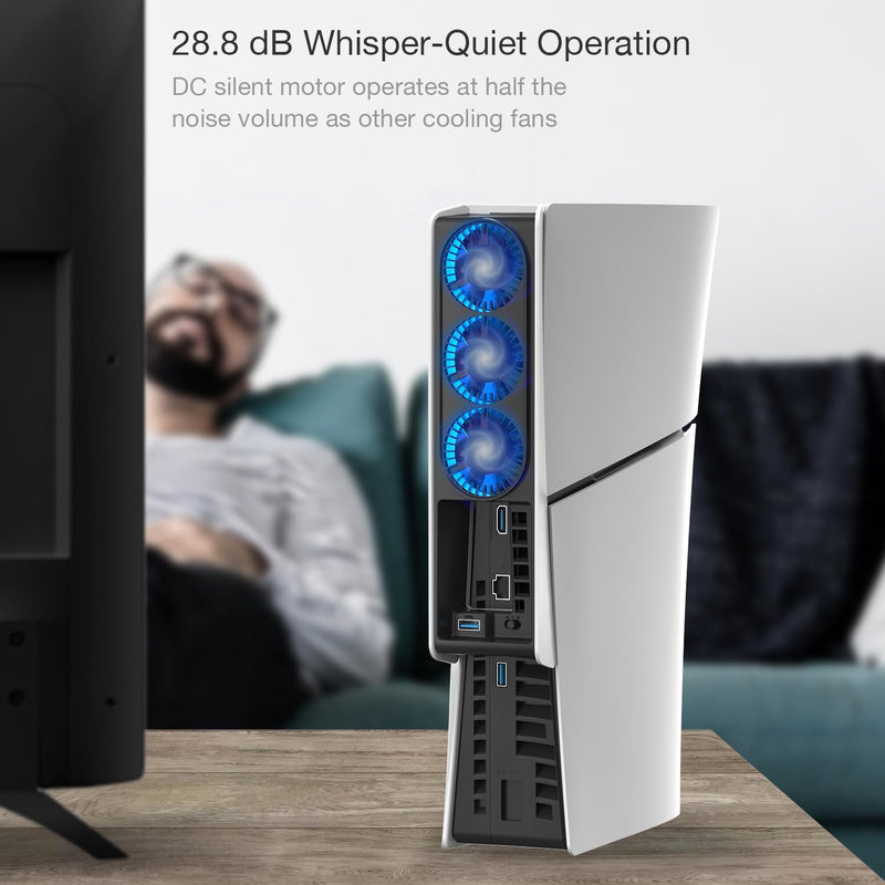 JUSPRO Cooling Fan for PS5 Slim, Upgraded Quiet Cooler Fan with LED Light for PS5 Slim Console Digital & Discs Edition PS5 Slim fan
