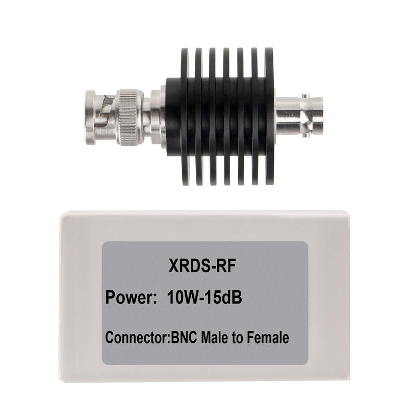 XRDS -RF BNC Male to BNC Female Coaxial RF Attenuator 10W 15dB, 50 Ohm Attenuator, 10W BNC Male to Female Connector, High-Power RF Coaxial Attenuator for Signal Reduction, Testing & Telecommunications
