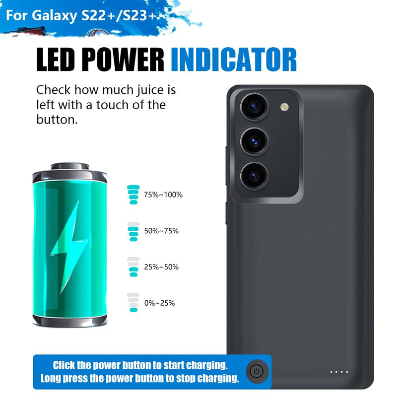 [Upgraded Battery Case for Samsung Galaxy S23+ / S22+, 10000mAh Rechargeable Extended Battery Charging Charger Case, Add 170% Extra Juice (6.6 Inches) Black