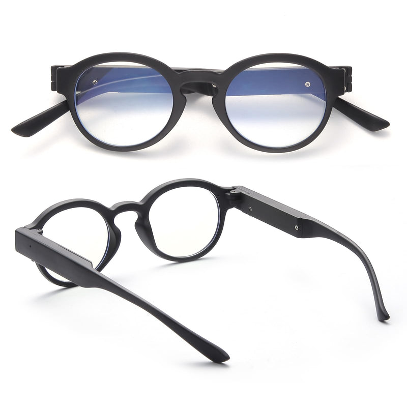 OKH Lighted Up Reading Glasses Rechargeable Bright LED Readers with Rechargeable Lights for Women Men Round-black-2pcs 2.5 x