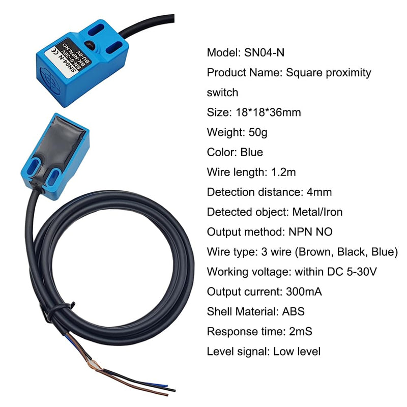Inductive Proximity Sensor SN04-N Normally Open Detection Approach Switch NPN NO with TL PL SN Bracket (Blue, 4 Pack)
