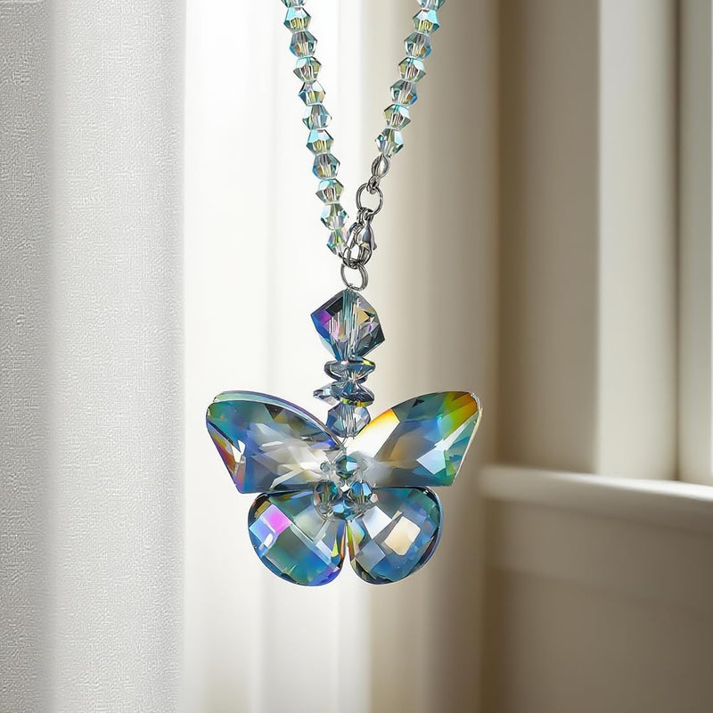 H&D HYALINE & DORA Crystal Glass Butterfly Car Key Charm Mirror Hanging Ornaments Gift (Butterfly-1) Rainbow Butterfly